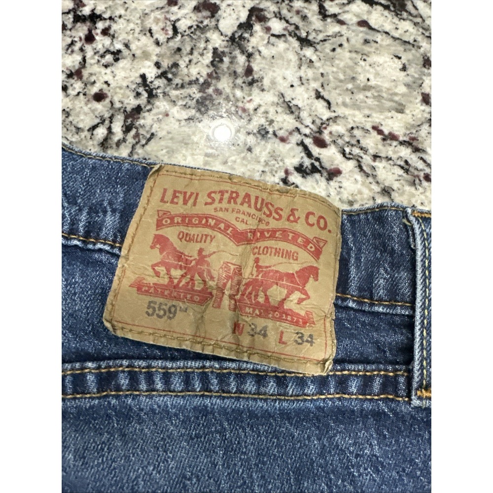 Levis 559 Jeans Mens 34x34 Blue Relaxed Straight Dark Wash Denim Pants - Picture 3 of 9